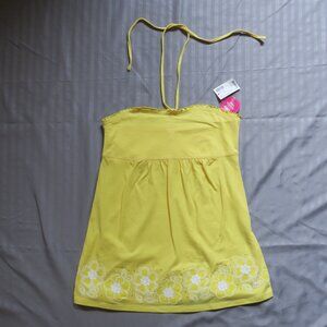Justice Girls Yellow Summer Tie Top w/ Flowers & Sparkles   Size 14/L  NWT